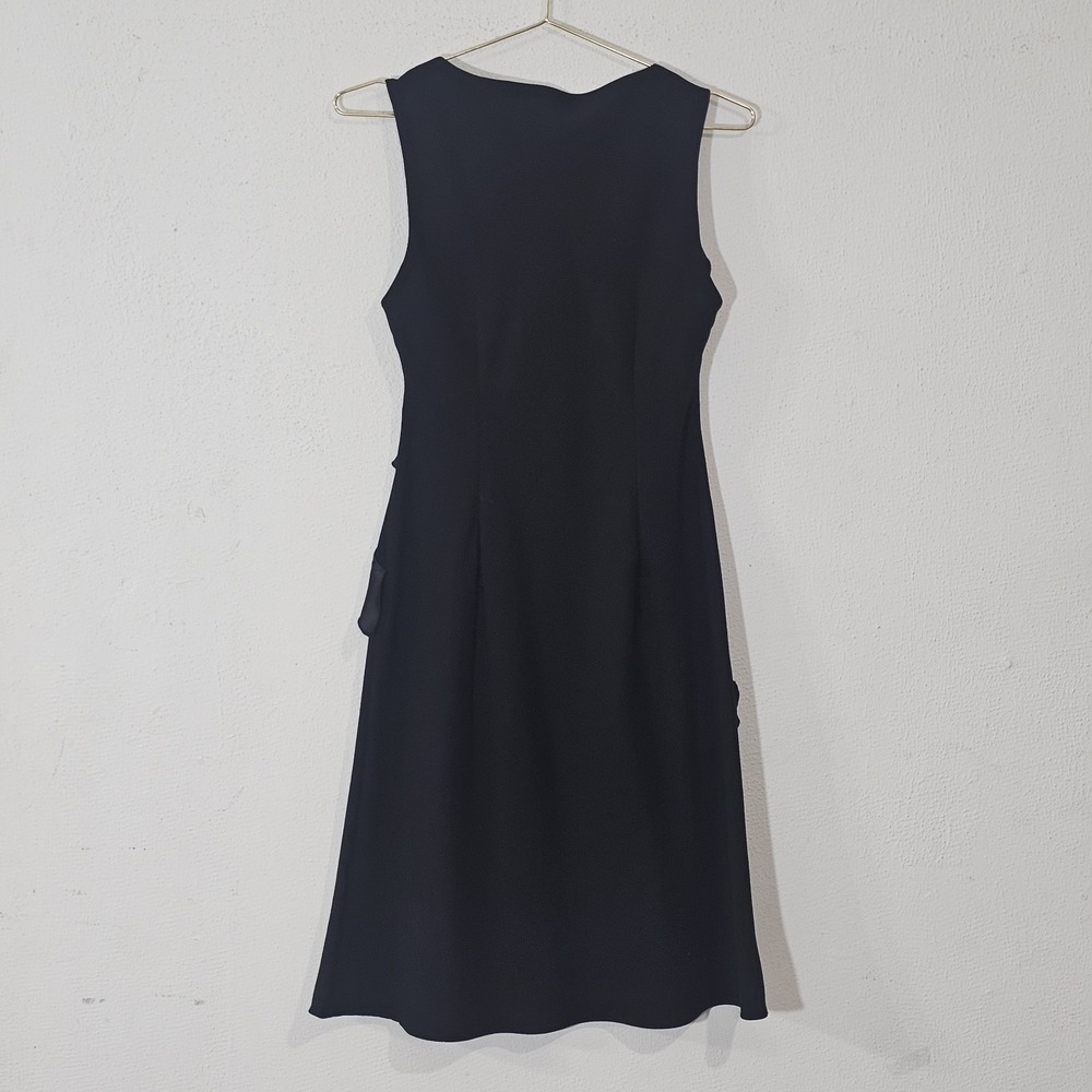 VTG Robbie Bee Black Dress Satin Ruffle Sleeveless Y2K Cocktail sz 8 Petite - Picture 2 of 9